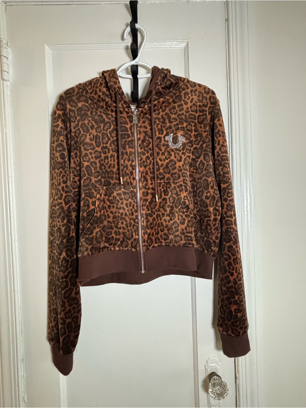 True Religion Brown Leopard Print Zip Hoodie